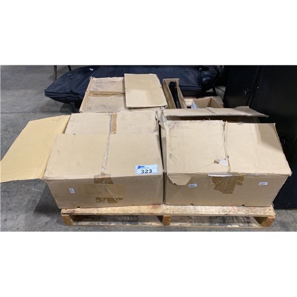PALLET OF ASSORTED SPIN BIKE REPLACEMENT PARTS, BAR CLAMPS, & ASSORTED EXERCISE MACHINE PARTS