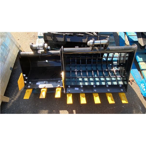 2 MINI EXCAVATOR BUCKET ATTACHMENTS- 22.5" SKELETON BUCKET & 14.5" DIGGING BUCKET