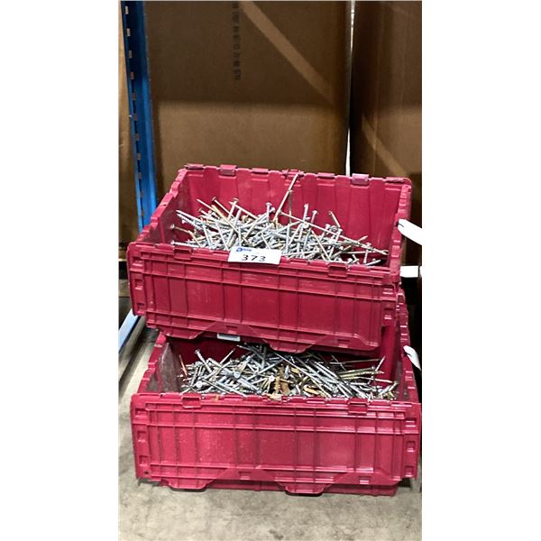3 PLASTIC BINS OF ASSORTED INDUSTRIAL SCREW / HARDWARE