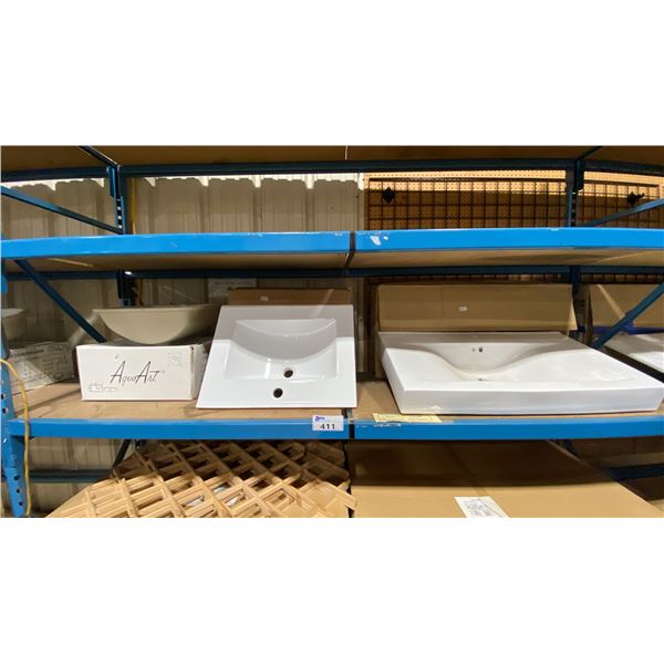 3 WHITE PORCELAIN SINKS APPROX 35.5" X 19.5", 23.5" X 18" & 18" X 13.5"