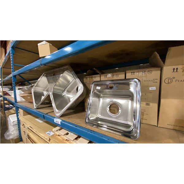 8 ASSORTED STAINLESS STEEL DROP IN SINKS & 2 PORCELAIN SINKS
