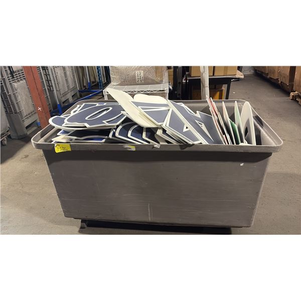 PALLET CRATE + BIN OF ASSORTED DECORATIVE EVENT LETTERS & NUMBERS *BINS NOT INCLUDED*