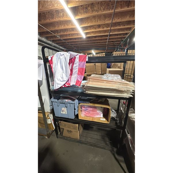 GROUP OF ASSORTED BABY THEME BOXES, TABLE COVERS/BLANKET COVERS *RACK NOT INCLUDED*
