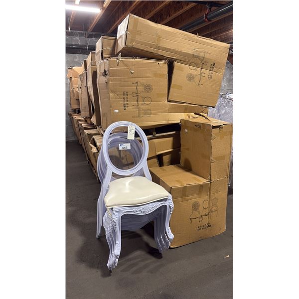 8 PALLETS OF WHITE PLASTIC FRAMED STACKING EVENT CHAIRS