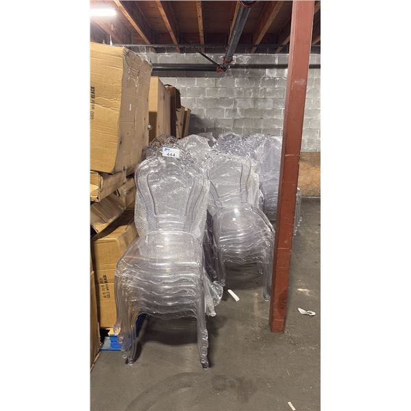 17 STACKS OF CLEAR PLASTIC STACKING EVENT CHAIRS