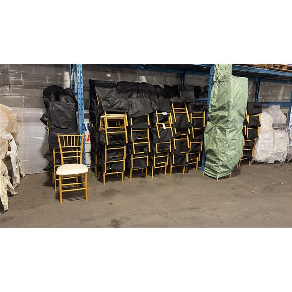19 STACKS OF GOLD FRAMED PADDED STACKING EVENT CHAIRS