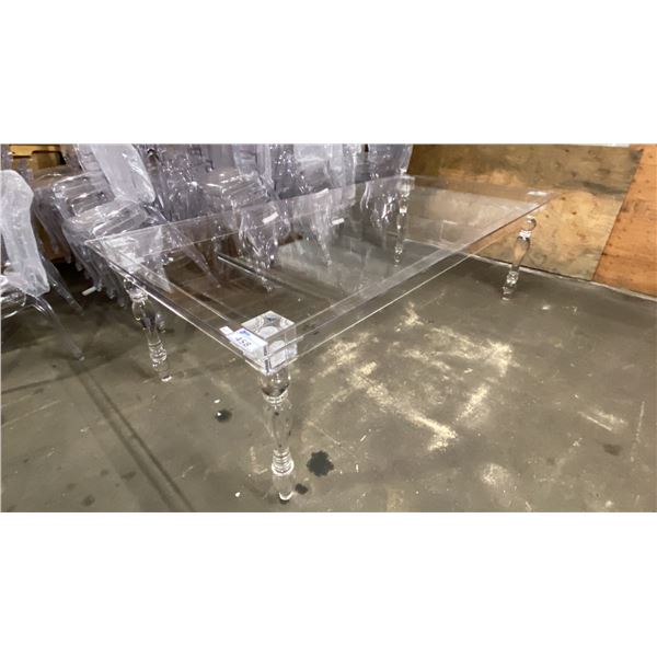 CLEAR ACRYLIC RECTANGULAR EVENT "GHOST" TABLE, APPROX DIMENSIONS 7'11"L X 4'7.5W" X 2'6" H