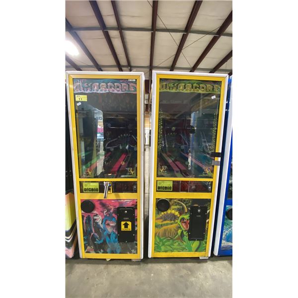 2 DINOSCORE TRIGGER STYLE COMMERCIAL COIN OPERATED ARCADE TOKEN REDEMPTION MACHINES *ONE IS PARTS