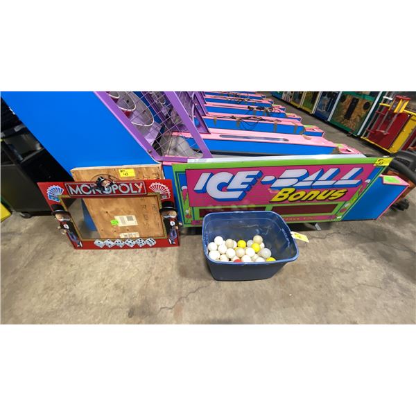 ICE-BALL DIGITAL CONNECTED BONUS DISPLAY, MONOPOLY BACKER GLASS, SMALL BACKER GLASS & BIN OF