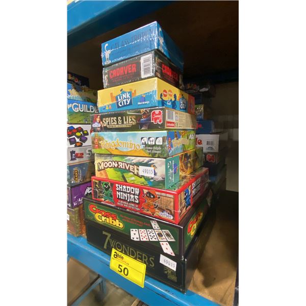2 STACKS OF ASSORTED BOARD GAMES- SOME UNSEALED