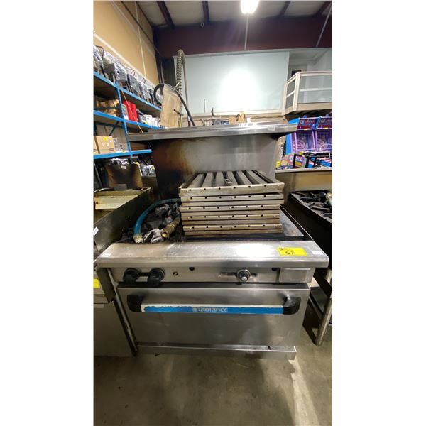 RADIANCE 36" STAINLESS STEEL COMMERCIAL NG GRIDDLE TOP OVEN WITH STAINLESS STEEL HOOD PLATES
