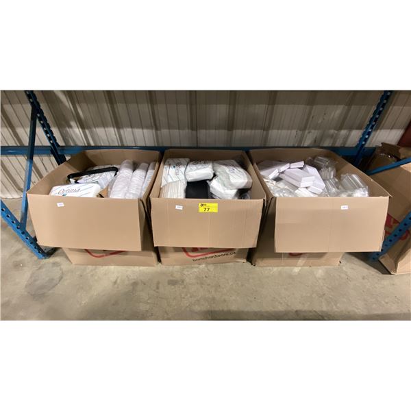 3 LARGE BOXES OF ASSORTED RESTAURANT TAKE-OUT ITEMS & UTENSILS