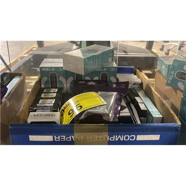 BOX OF ASSORTED VAPES & VAPING PRODUCTS