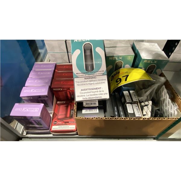 2 SMALL BOXES OF ASSORTED VAPES AND VAPING PRODUCTS