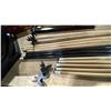 Image 11 : SHELF OF ASSORTED BILLIARDS EQUIPMENT- CUES, WALL MOUNT CUE RACKS, SCOREBOARDS, BALLS & ACCESSORIES