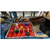 Image 3 : SHELF OF ASSORTED BILLIARDS EQUIPMENT- CUES, WALL MOUNT CUE RACKS, SCOREBOARDS, BALLS & ACCESSORIES