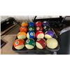 Image 2 : 2 SETS OF BILLIARDS BALLS, ASSORTED CUES, SCOREBOARD, CUE CASE, TRIANGLE & WALL MOUNT CUE HOLDER