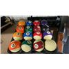 Image 2 : 2 SETS OF BILLIARDS BALLS, ASSORTED CUES, SCOREBOARD, CUE CASE, TRIANGLE & WALL MOUNT CUE HOLDER