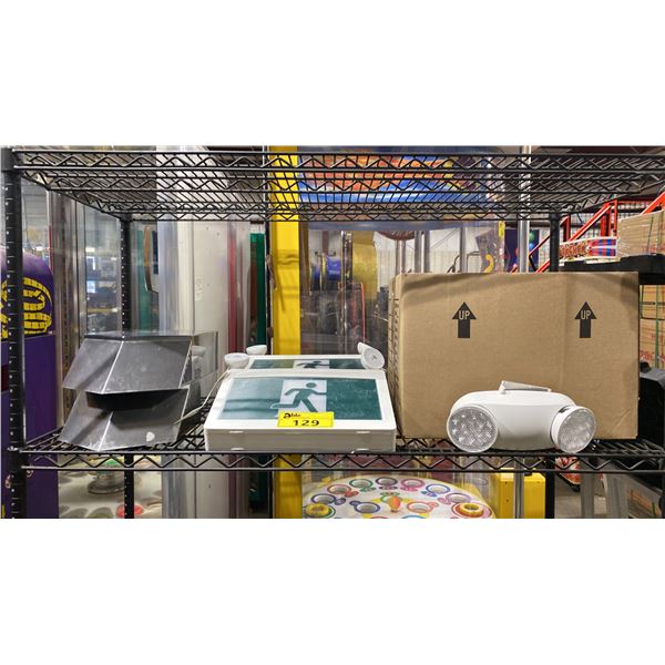 PAIR OF DYSON STAINLESS STEEL TOUCHLESS HAND DRYERS & ASSORTED EMERGENCY LIGHTING