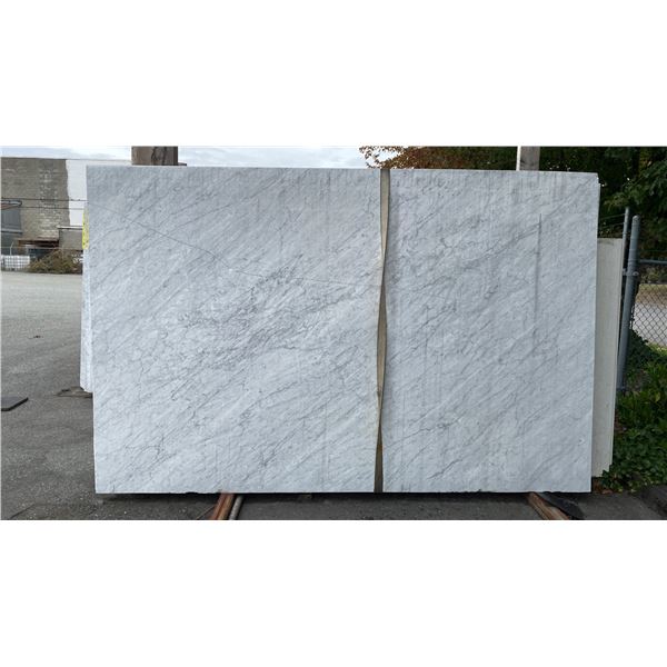 1 STONE COUNTERTOP SLAB WHITE WITH GREY GRAIN APPROX 10'L X 6.5'W X 3/4" THICK