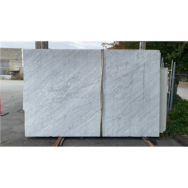 1 STONE COUNTERTOP SLAB WHITE WITH GREY GRAIN APPROX 10'L X 6.5'W X 3/4" THICK