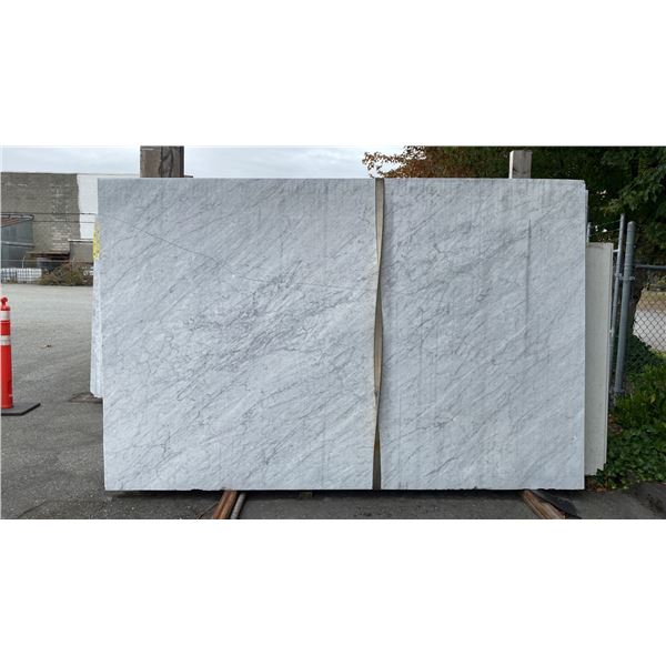 1 STONE COUNTERTOP SLAB WHITE WITH GREY GRAIN APPROX 10'L X 6.5'W X 3/4" THICK