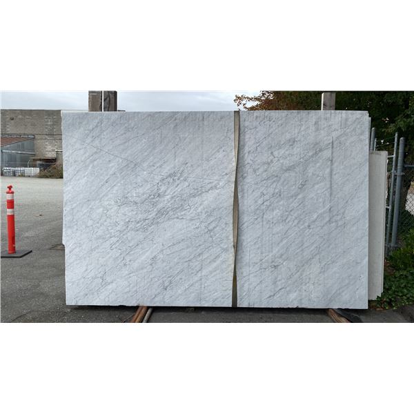 1 STONE COUNTERTOP SLAB WHITE WITH GREY GRAIN APPROX 10'L X 6.5'W X 3/4" THICK