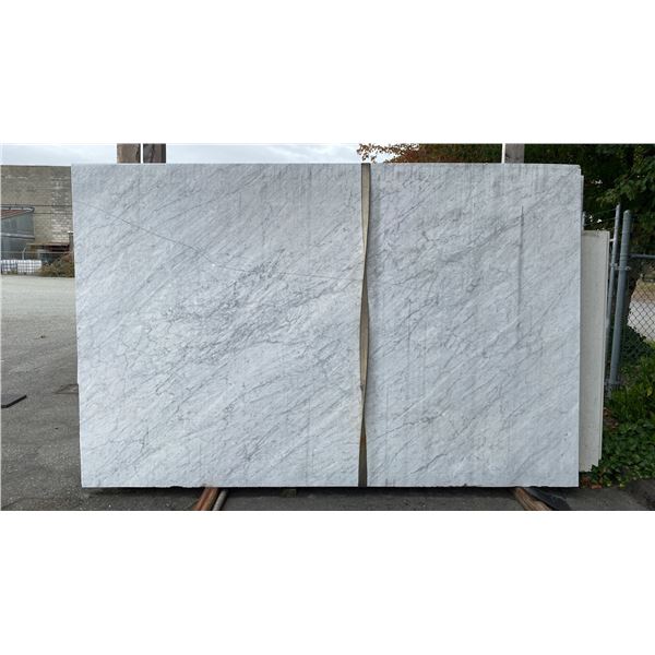 1 STONE COUNTERTOP SLAB WHITE WITH GREY GRAIN APPROX 10'L X 6.5'W X 3/4" THICK