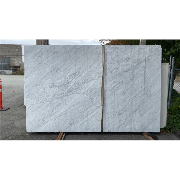 1 STONE COUNTERTOP SLAB WHITE WITH GREY GRAIN APPROX 10'L X 6.5'W X 3/4" THICK