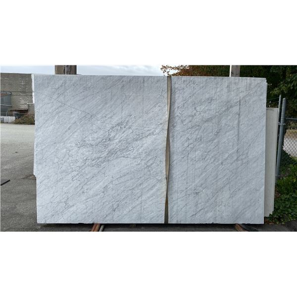 1 STONE COUNTERTOP SLAB WHITE WITH GREY GRAIN APPROX 10'L X 6.5'W X 3/4" THICK