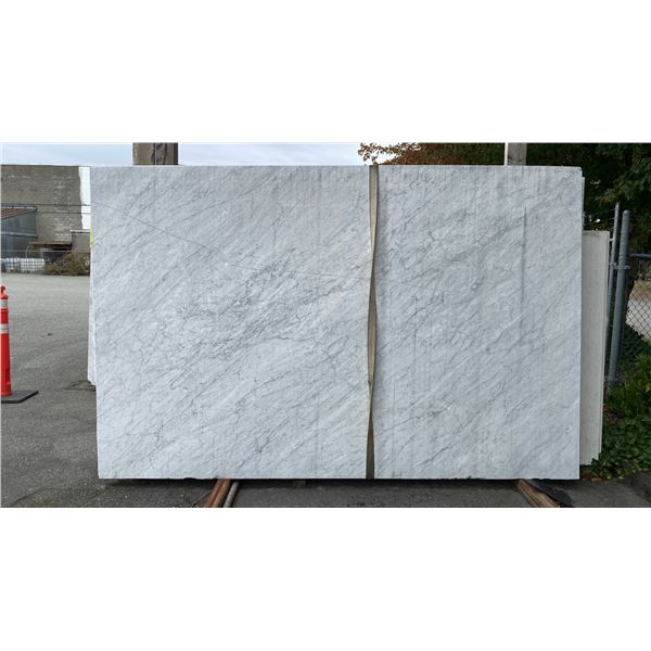 1 STONE COUNTERTOP SLAB WHITE WITH GREY GRAIN APPROX 10'L X 6.5'W X 3/4" THICK