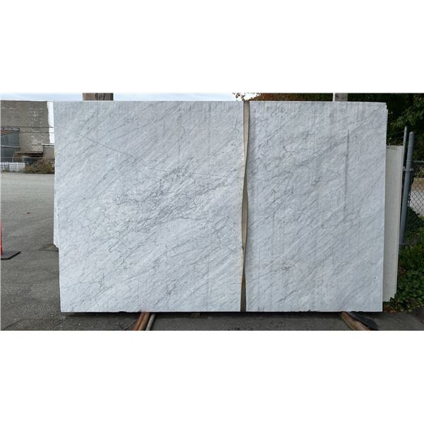 1 STONE COUNTERTOP SLAB WHITE WITH GREY GRAIN APPROX 10'L X 6.5'W X 3/4" THICK