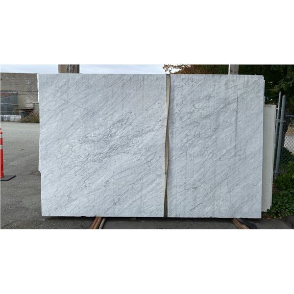 1 STONE COUNTERTOP SLAB WHITE WITH GREY GRAIN APPROX 10'L X 6.5'W X 3/4" THICK