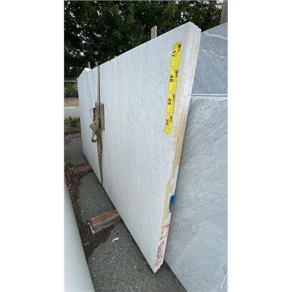 1 STONE COUNTERTOP SLAB WHITE WITH GREY GRAIN APPROX 8' 8"L X 5' 2"W X 1 1/4" THICK