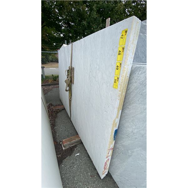 1 STONE COUNTERTOP SLAB WHITE WITH GREY GRAIN APPROX 8' 8"L X 5' 2"W X 1 1/4" THICK