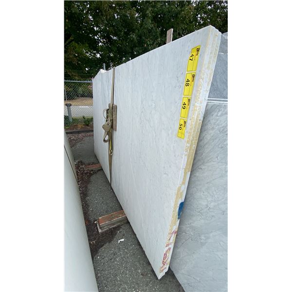 1 STONE COUNTERTOP SLAB WHITE WITH GREY GRAIN APPROX 8' 8"L X 5' 2"W X 1 1/4" THICK