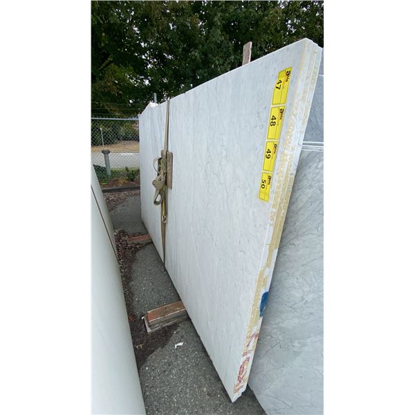 1 STONE COUNTERTOP SLAB WHITE WITH GREY GRAIN APPROX 8' 8"L X 5' 2"W X 1 1/4" THICK
