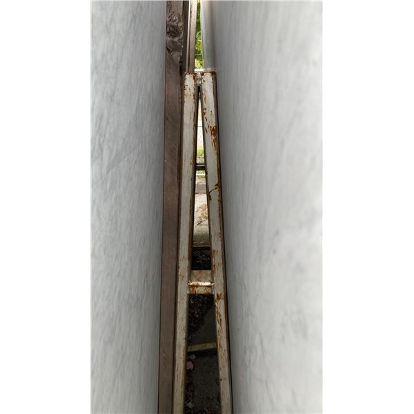 METAL A-FRAME STORAGE RACK APPROX 6' 7" W X 5' 2"H X 7' 7" BASE BARS