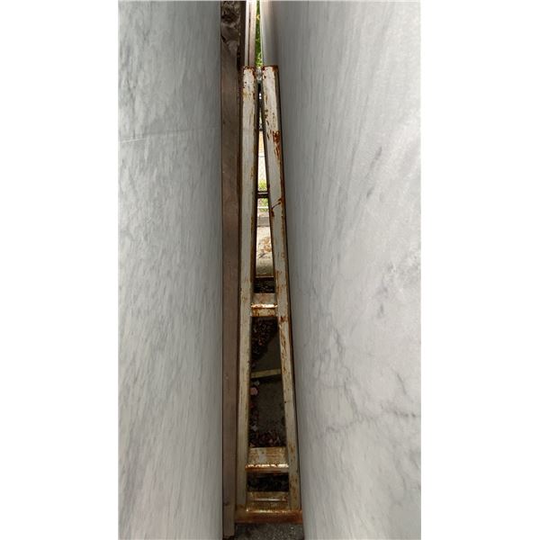 METAL A-FRAME STORAGE RACK APPROX 6' 7" W X 5' 2"H X 7' 7" BASE BARS