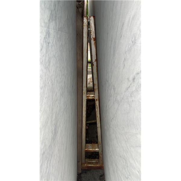 METAL A-FRAME STORAGE RACK APPROX 6' 7" W X 5' 2"H X 7' 7" BASE BARS