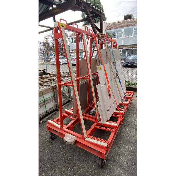 ABACO ORANGE MOBILE A-FRAME MATERIAL RACK APPROX 7'L X 6'H X 3' 7" W AT BASE