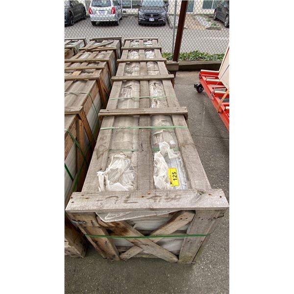 WOODEN CRATE OF WHITE WITH GREY GRAIN STONE COUNTERTOP SLABS, APPROX 16PCS
