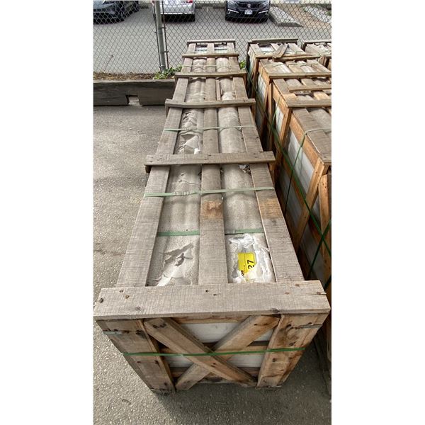 WOODEN CRATE OF WHITE WITH GREY GRAIN STONE COUNTERTOP SLABS, APPROX 16PCS