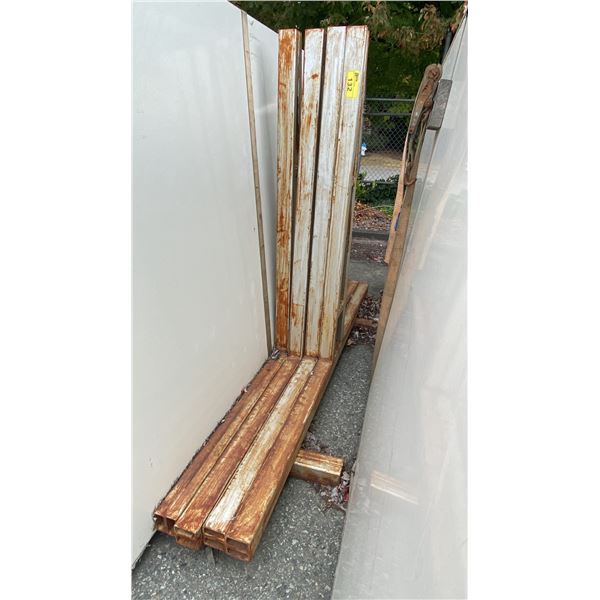 4 SINGLE METAL A-FRAME STORAGE RACKING SECTIONS APPROX 5' 2"H X 7' 7" ACROSS AT BASE