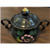 Image 2 : Japanese Black Porcelain 3 Piece Tea Set with Handpainted Floral Design