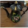 Image 4 : Japanese Black Porcelain 3 Piece Tea Set with Handpainted Floral Design