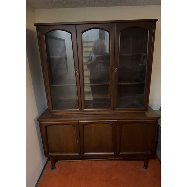 Wood Display Cabinet with Glass Doors and Storage Base