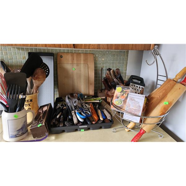 Kitchen Cutlery, Utensils, Coronet Electric Knife, Banana Stand, and Noodle Makers