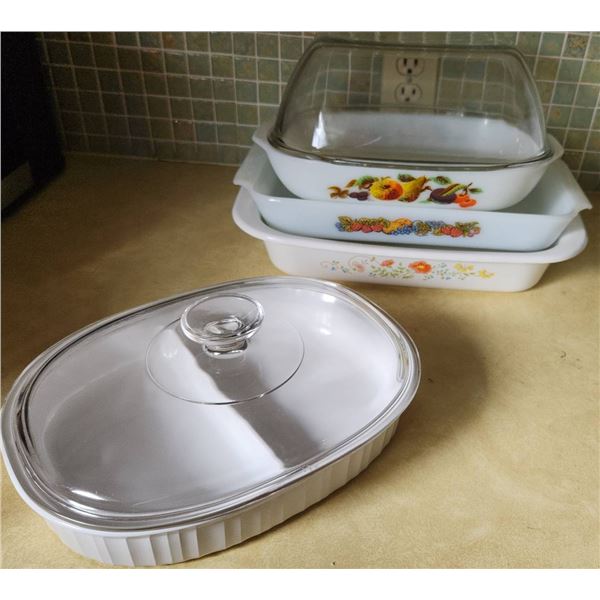 Corning Ware, Anchor Hocking, and Made in England Casserole Dishes with Lids