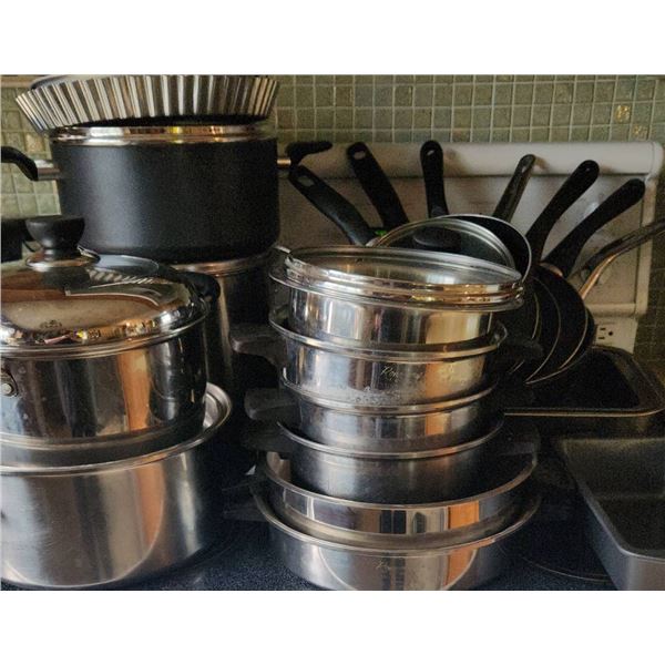 Pots, Pans, and Baking Ware Including The Rock, T-Fal